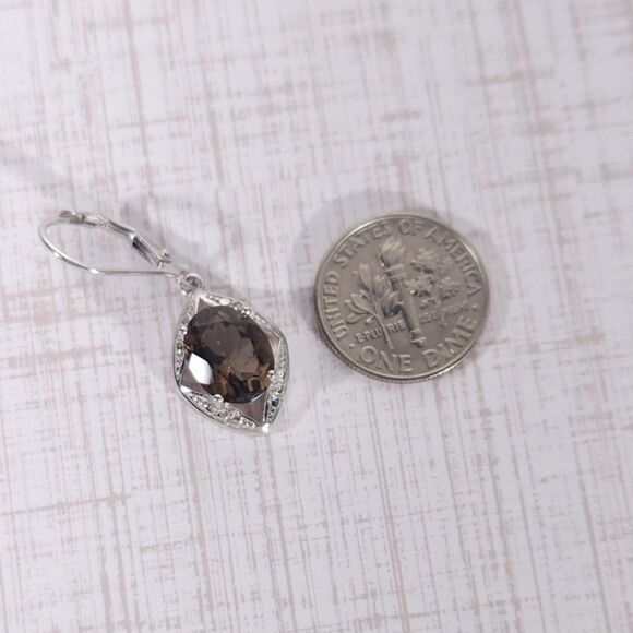 Smoky Topaz Dangle Earrings in Sterling Silver - Picture 11 of 11